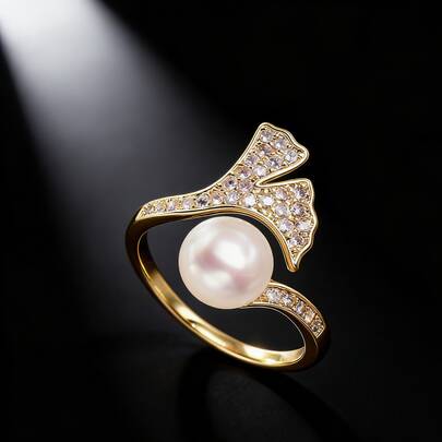 Fashionable Ginkgo Leaf Design Open Finger Ring, Luxury Minimalist Accessory