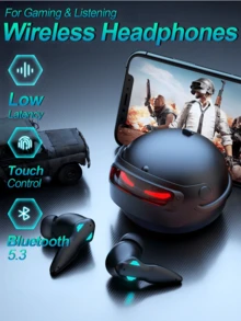 H03 无线游戏耳机 - 低延迟蓝牙 5.3 耳机 3D 立体低音蓝牙耳机 入耳式降噪麦克风 大容量电池耳机 - 查看 2