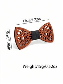 1件时尚创意木质镂空领带 - 适合日常搭配和婚礼场合 - 彩色 - 查看 4