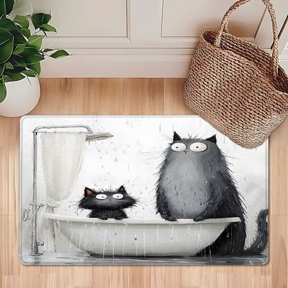 1 قطعة/2 قطعة/3 قطع سجادة مطبخ بنمط قطة رمادية فريدة وقطة سوداء، ماصة للغاية، قابلة للغسل في الغسالة، سجادة حمام - ظهر مانع للانزلاق، سجادة حمام مستطيلة، سجادة أرضية للحمام وغرفة الغسيل، سجادة ديكور منزلي مريحة