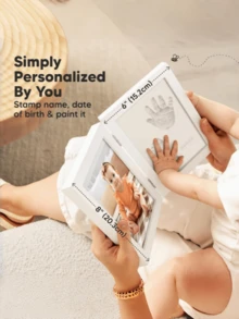 Bộ dụng cụ làm khung ảnh gấp đôi bằng đất sét in dấu tay và chân bé, bao gồm đất sét và bộ dụng cụ tự làm khung ảnh, món quà Giáng sinh hoàn hảo. - Nhiều màu - Xem 3