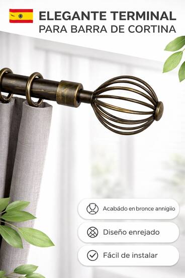 VISTE TU HOGAR Remate para Barra de Cortina 20 mm de Hierro Diseño Bola Calada – Juego de 2 Piezas con Material de Fijación, 5 Colores