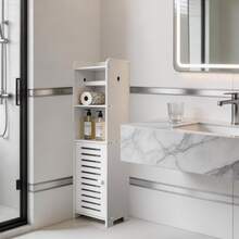 BorealBear 1 PC Independent White Bathroom Cabinet, Toilet Paper Storage Cabinet, Multi-Tier Storage Shelf, Made Of Durable Wood-Plastic Material, With Door For Moisture And Dust Prevention, Suitable For Small Spaces, Bathroom Towels, And Toiletries Storage - White Single Door - View 5