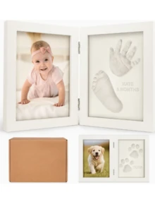 Bộ dụng cụ làm khung ảnh gấp đôi bằng đất sét in dấu tay và chân bé, bao gồm đất sét và bộ dụng cụ tự làm khung ảnh, món quà Giáng sinh hoàn hảo. - Nhiều màu - Xem 8