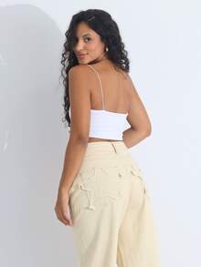 Women's 3-Piece Cropped Top Set Suplex Thin Straps Elastic Strappy Tank Top Summer Casual - 黑色/白色/淡紫色 - 查看 7