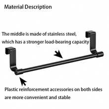 1pc Black Stainless Steel Towel Rack, No Drilling Required Hanging On Cabinet Door, Fits 0.74 Inch Thick Door, Space-Saving Dishcloth Hanger, Kitchen Accessory, Home Decor, Bathroom Storage Rack, Back To School Essential - Black - View 9