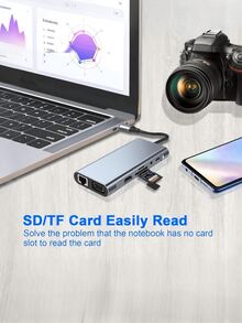 11合1 Type-C USB C 集线器，小巧多功能适配器，适用于笔记本电脑/平板电脑/智能手机，银色，生日和节日送给家人和朋友的优雅礼物 - 查看 6