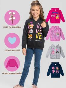 Girls' Fleece Sweatshirt With Hood And Zipper, Mid-Season Sweatshirt (Sizes 4-8), Thermal Winter Clothing - Black - View 3