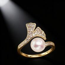 Fashionable Ginkgo Leaf Design Open Finger Ring, Luxury Minimalist Accessory - Multicolor - View 3