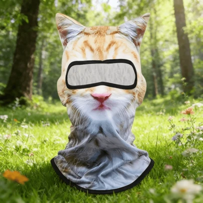 1顶透气涤纶拉法帽，3D猫咪图案，男女通用，防晒，适合冬季运动、万圣节派对、摩托车骑行
