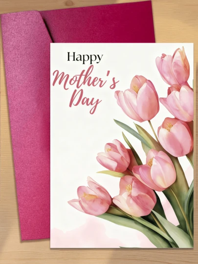 2pcs Mother's Day Greeting Cards With Envelopes, Creative Floral & Appreciation Text, "The Most Beautiful Her, Love Is Never Late. Pink Tulips" "Romantic Mother's Day Confession, Gentle And Elegant; Lily Flower"