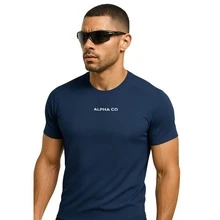 Kit: T-Shirt + Shorts, Tactel Elastane, Men's Dry Fit Bermuda, Alpha Co Lobo Wolf Geometrico, Gym, Original - Màu xanh hải quân - Xem 2