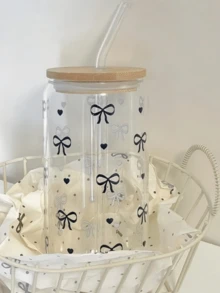 1pc Black Ribbon Decorated Iced Coffee Cup - A Long Handle Cup Suitable For Milk Drinks, Matcha And Water - An Excellent Gift Choice For Friends! - Multicolor - View 3