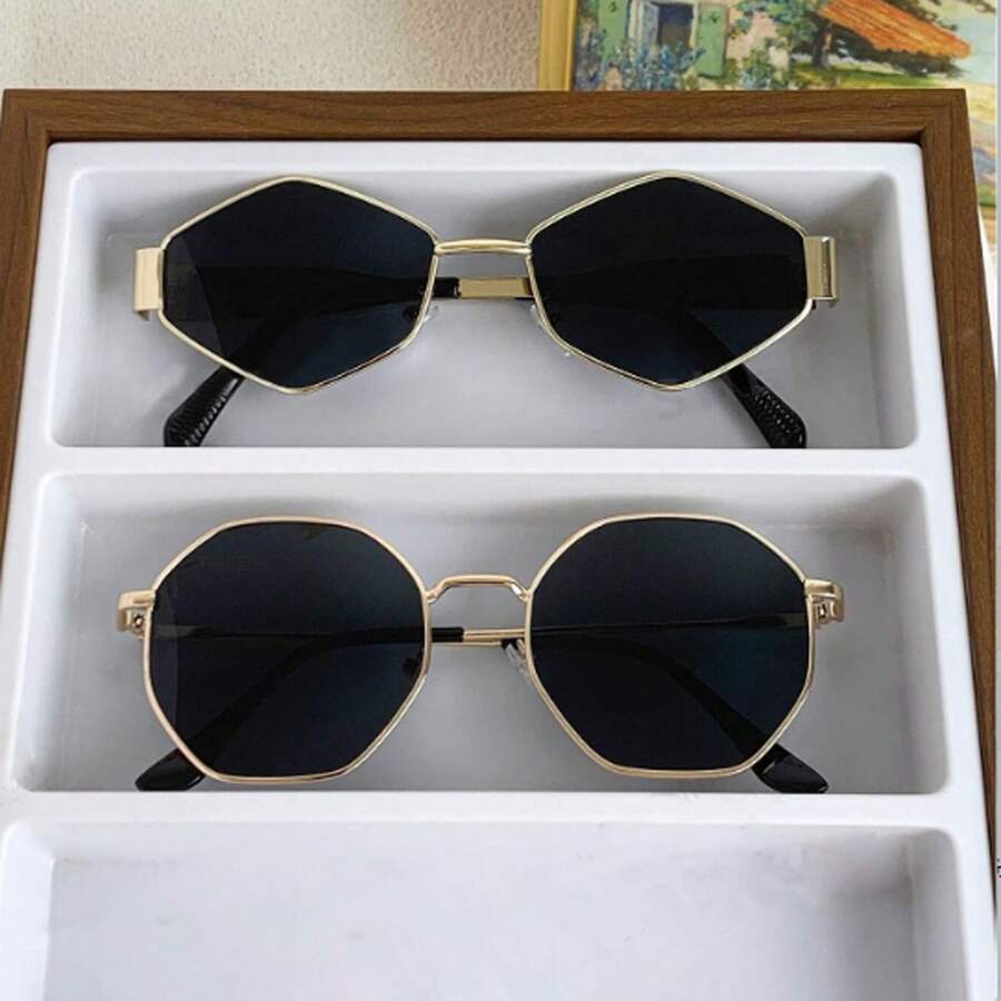 2pcs Polygonal Metal Women's Fashion Glasses - Multicolor - View 1