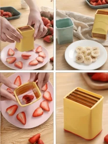 Outdoor Camping Travel Strawberry Slicer, Fruit & Vegetable Plate Slicer, Stainless Steel Fruit Cutter, Fashionable Creative Small Tool, Fruit & Vegetable Slicer, Multifunctional Practical Small Tool - Multicolor - View 4