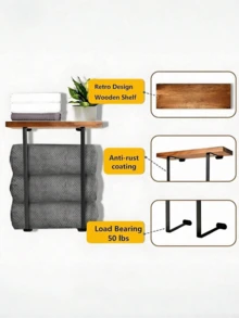 Towel Rack Wall Mounted, Bathroom Towel Storage, Wall Towel Holder, Bathroom Organizer, Shower Organizer Rack, Bath Towel Racks For Bathroom Towel Storage Rack With Shelve For Rolled Towel Organizer, Wall Mounted Bathroom Shelves Over Toilet For Bathroom, Kitchen, Bedroom, Living Room, Home Decor, Bathroom Decor And Accessories, Bathroom Organizer, Shower Accessories, Minimalist Design Storage Organizer For Large Towels, Small Towels, Hand Towels, Halloween/Christmas Gifts, Back-To-School Season - Multicolor - View 10