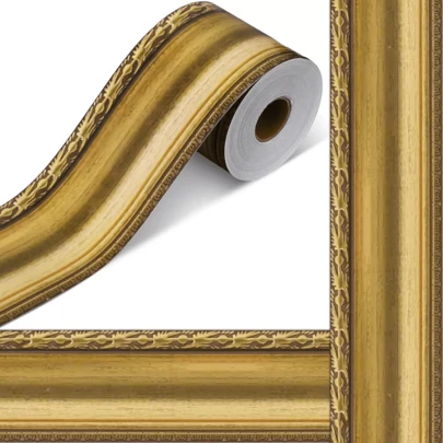 1 Roll 10m (33ft) Vintage Gold Wood Grain Self-Adhesive Border Tape, Die-Cut Straight Edged Scroll Sticker For Frames, Borders, Notice Boards, Chalkboards, Party & Event DIY Decor