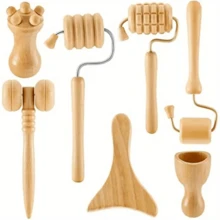 Bộ 7 dụng cụ massage mặt bằng gỗ, dụng cụ tạo hình, máy massage mặt chăm sóc da, cốc giác hơi mặt, con lăn tạo đường nét khuôn mặt, 7 kiểu dụng cụ massage dùng tại nhà - Nhiều màu - Xem 9