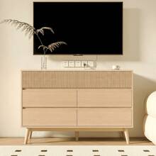 VOWNER Dresser For Bedroom With Drawers,6 Drawer Dresser With Handle Free Design,Chest Of Drawers & Storage Organizer Chest For Bedroom,Living Room Hallway,Natural Oak - 米色 - 查看 4