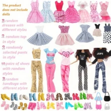 20件套11.81英寸/11.82英寸娃娃衣服套装，随机款式，包含3条连衣裙、2件上衣、2条裤子、10双鞋子、3个包包，是圣诞节、生日的绝佳礼物，不含娃娃。 - 彩色 - 查看 6