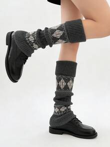 1 đôi tất giữ ấm chân dệt kim họa tiết Fair Isle màu trắng/đen/xám đậm/kaki/nâu cà phê - Nhiều màu - Xem 11