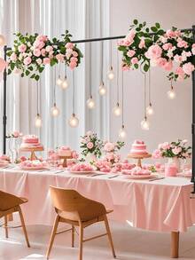 1/3 Pack Pink Disposable Plastic Tablecloth, Light Pink Rectangular Disposable Table Cover Suitable For Party, Birthday, Wedding, Picnic, Home Kitchen Dining Table Decor - A - View 2