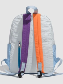 New Nylon Color Block Casual Backpack Unisex, Lightweight Multi-Compartment Large Capacity Design Reduces Burden, Breathable Shoulder Straps, Fresh Contrast Color Dopamine Style Suitable For Outdoor Hiking, Commuting, School, Travel, Casual Daily Use, Couples Available In Multiple Colors, Durable, Essential Short Trip Backpack - Multicolor - View 5