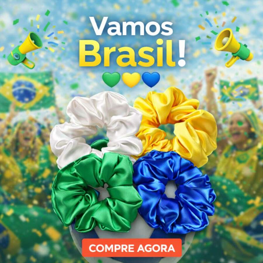 Scrunchie Cetim Cores Verde Amarelo Azul Branco – Edição Copa 4 Unidades