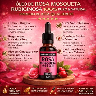 Óleo de Rosa Mosqueta Rubiginosa 100% Natural 30ml