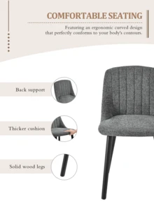 Modern Minimalist Vertical-Stripe Upholstered Dining Chairs With Ergonomic Back & Solid Wood Legs For Living Room, Kitchen, Bedroom - Set Of 2 / Set Of 4 / Set Of 6--Grey Green-Chenille - Grey Green - View 9
