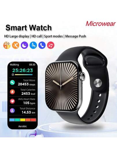 Microwear 男女通用智能手表，支持蓝牙通话、IP68级防水、健身追踪、睡眠监测、2英寸可自定义表盘、100多种运动模式、超长续航，兼容安卓和iOS手机