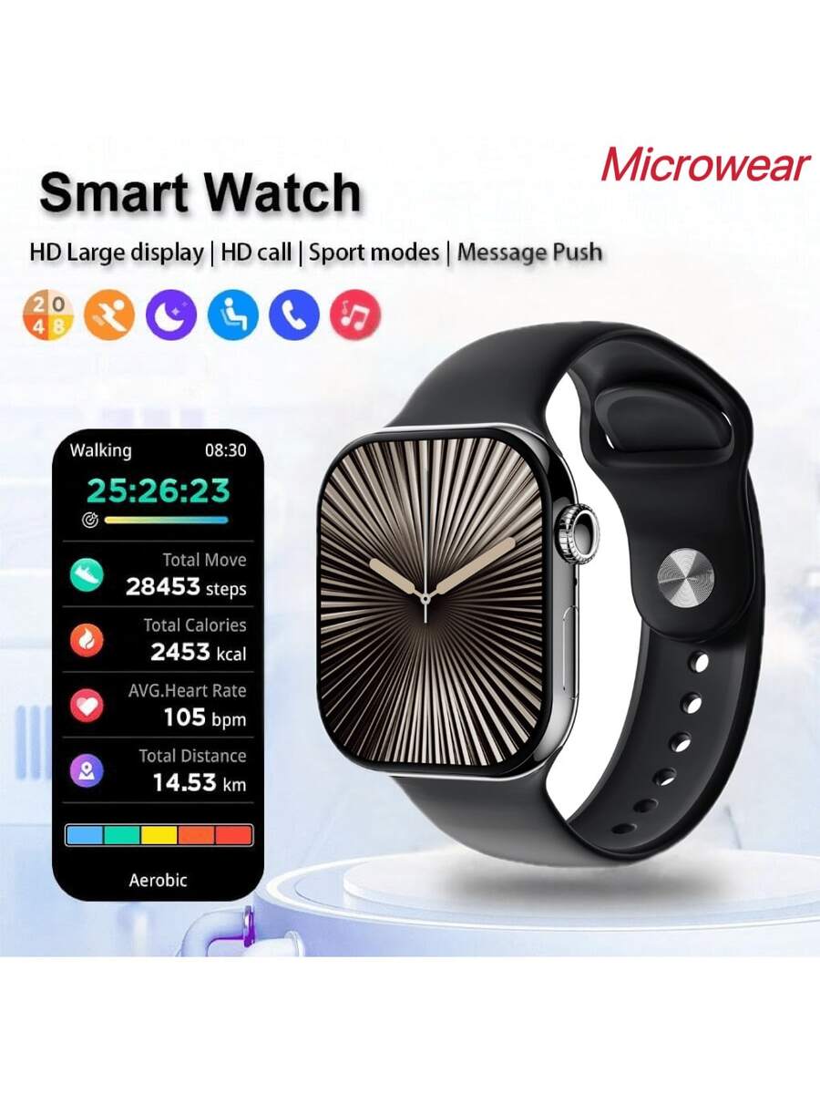 Microwear Reloj inteligente unisex, con llamada Bluetooth, resistente al agua IP68, rastreador de actividad física, monitor de sueño, esfera personalizable de 2 pulgadas, talla grande de 100 modos deportivos, larga duración de la batería, compatible con teléfonos Android e iOS - Ver 1