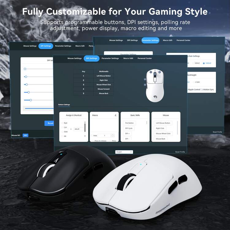 ATTACK SHARK MAMBASNAKE M3 Wireless Gaming Mouse, 39g Ultra-Lightweight BT/2.4GWireless/Wired Gaming Mouse, PAW3395PRO 40K DPI Optical Sensor, 200Hrs Battery, Office Mice - View 9