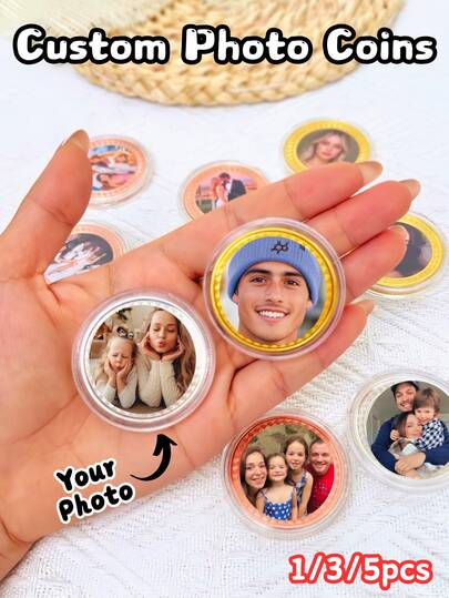 1/3/5 pièces, Pièce de monnaie personnalisée avec photo des deux côtés, pièce commémorative avec photo pour couples, famille, amis, animaux de compagnie. Pièce souvenir en or, argent, or rose pour anniversaire, Saint-Valentin