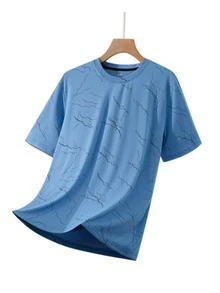 3pcs Black + Blue + Khaki, Men's Printed Round Neck Casual Short Sleeve Tees, Quick-Dry Breathable Fabric, Suitable For Daily Casual, Commuting, Outdoor Sports - Black - View 4