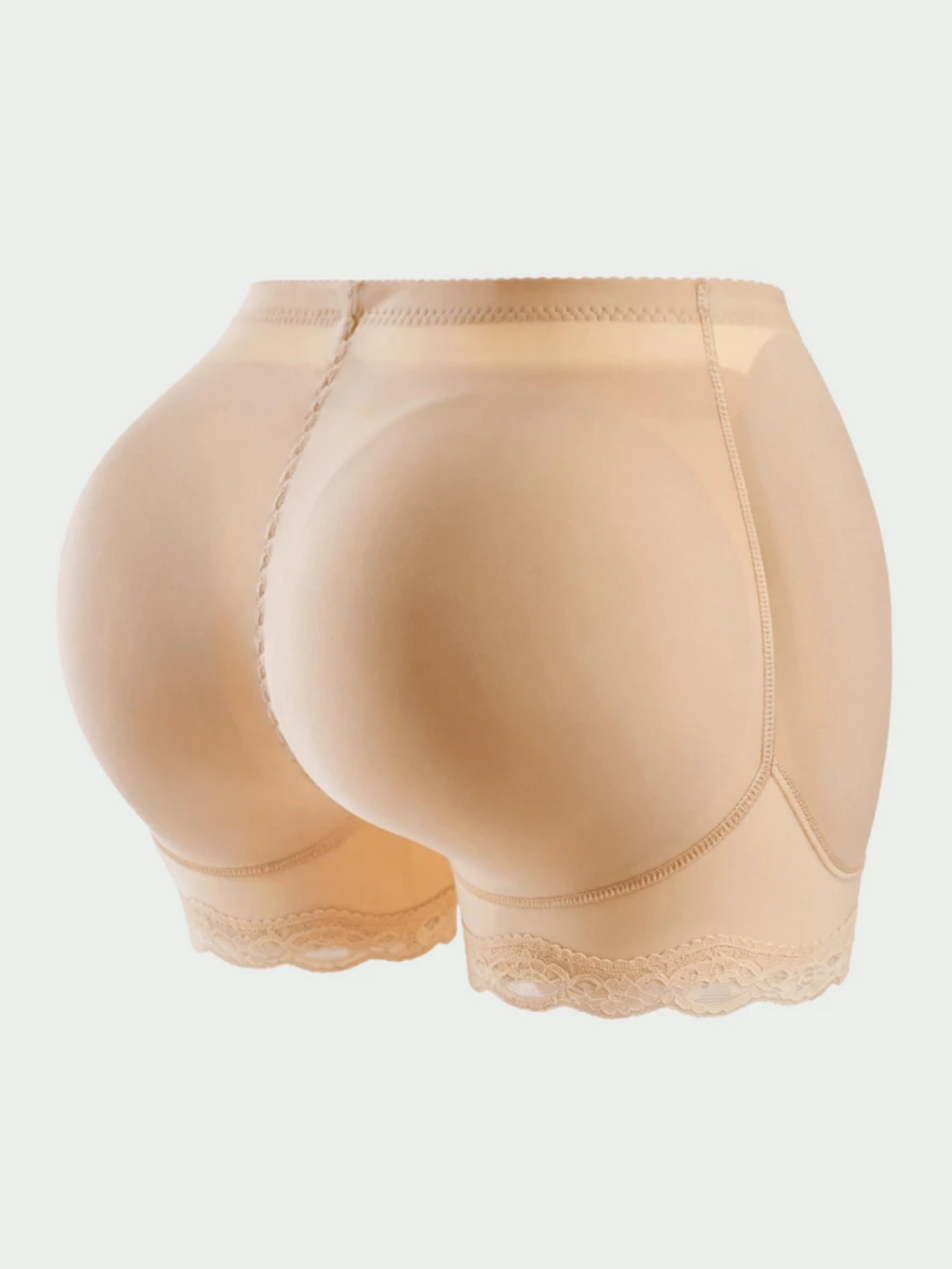 Women Padded Butt Lifter Shorts,Lace Shapewear Shorts With Butt Pads,Sexy Figure Shaping Seamless Tummy Control Panties - 杏色 - 查看 1