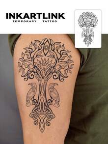 2pcs INKARTLINK Tree Of Life Temporary Waterproof Tattoos, Long-Lasting 1-2 Weeks, Botanical Juice Tattoos Suitable For Men And Women, Must-Have For People And Parties - Black - View 1
