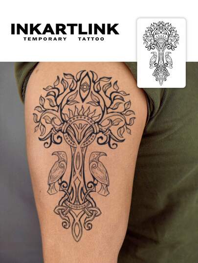  2pcs INKARTLINK Tree Of Life Temporary Waterproof Tattoos, Long-Lasting 1-2 Weeks, Botanical Juice Tattoos Suitable For Men And Women, Must-Have For People And Parties
