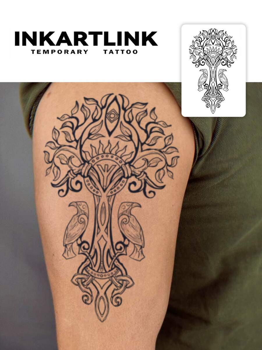 2pcs INKARTLINK Tree Of Life Temporary Waterproof Tattoos, Long-Lasting 1-2 Weeks, Botanical Juice Tattoos Suitable For Men And Women, Must-Have For People And Parties - Black - View 1
