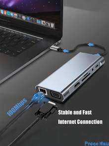 11合1 Type-C USB C 集线器，小巧多功能适配器，适用于笔记本电脑/平板电脑/智能手机，银色，生日和节日送给家人和朋友的优雅礼物 - 查看 10