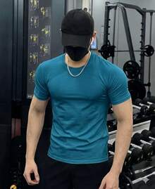 Men's Plain Short-Sleeve T-Shirt With Elastane, Viscose Lycra Knit - 出口 - 查看 2