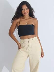 Women's 3-Piece Cropped Top Set Suplex Thin Straps Elastic Strappy Tank Top Summer Casual - 黑/白/裸色 - 查看 8