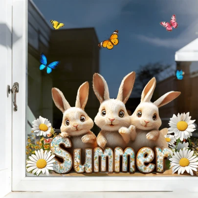 1/2 piezas Lindo adhesivo de ventana con diseño de mapache y mariposa/flor, decoración de arte para puerta de vidrio y sala de estar