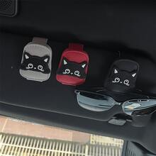 1pc Cute Cat Shaped Magnetic Sunshade Clip, Multi-Functional Card Holder, Durable Faux Leather Car Interior Decor, Interesting Design, Sturdy And Durable - Car Glasses Clip - View 3