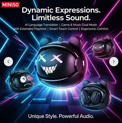  MINISO MS118 Smart Translation Earbuds | Wireless 6. 0 Wireless Earbuds | AI Real-Time Translation For 134 Languages, Lifetime Free Software | 40 Hours Long-Lasting Playback, Dual Mode For Gaming And Music | Type-C Fast Charging