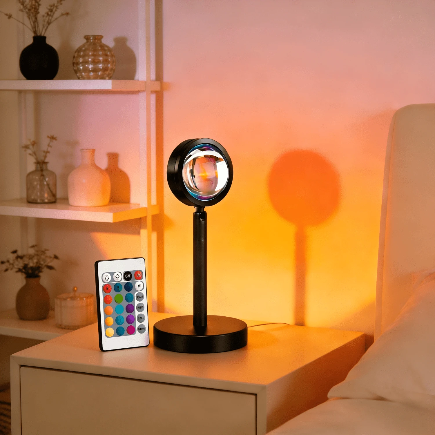 QUIGO 1 PCS Sunset Lamp Projector, RGB LED Night Light With Remote, Dimmable Aesthetic Room Decor For Bedroom Living Room, Perfect Gift For Dorm, Christmas, Housewarming - 多色光 - 查看 1