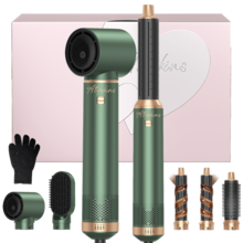 2026 Upgraded 5-In-1 Hot Air Styler & Professional Salon-Level Styling Tool | 5 Detachable & Interchangeable Attachments + 3 Precise Temperature Settings | Automatic Curling & Multiple Styling Options (Curly/Wavy/Straight/Smooth/Volume/Inward Curl/Outward Curl) - Green - View 2