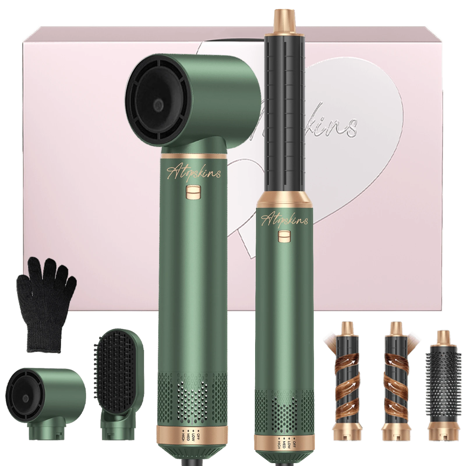 2026 Upgraded 5-In-1 Hot Air Styler & Professional Salon-Level Styling Tool | 5 Detachable & Interchangeable Attachments + 3 Precise Temperature Settings | Automatic Curling & Multiple Styling Options (Curly/Wavy/Straight/Smooth/Volume/Inward Curl/Outward Curl)