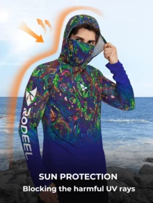 RODEEL 5 Pack Men's UV Protection Sun Hoodie With Face Mask – Breathable Quick Dry Lightweight Fishing Shirts For Hiking, Boating & Outdoor Sports  Fathers Day Gift - 白黃綠藍深藍 - 查看 7