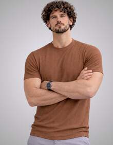 Premium Textured T-Shirt, Men's Casual Textured Knit Shirt - 摩卡棕 - 查看 4